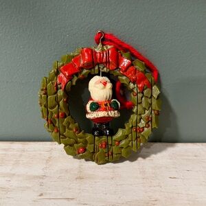 70s Vintage Hallmark TwirlAbouts Santa in Wreath Christmas Ornament Tree Trimmer